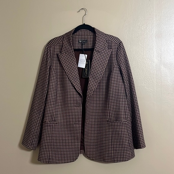 DG2 by Diane Gilman Jackets & Blazers - DG2  Diane Gilman Gingham Coral Blazer Sz L